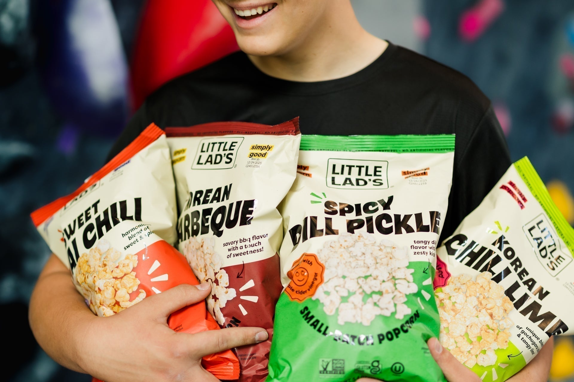 A bowl of freshly popped Little Lad’s popcorn in assorted flavors, showcasing small-batch, plant-based, and flavorful snack options