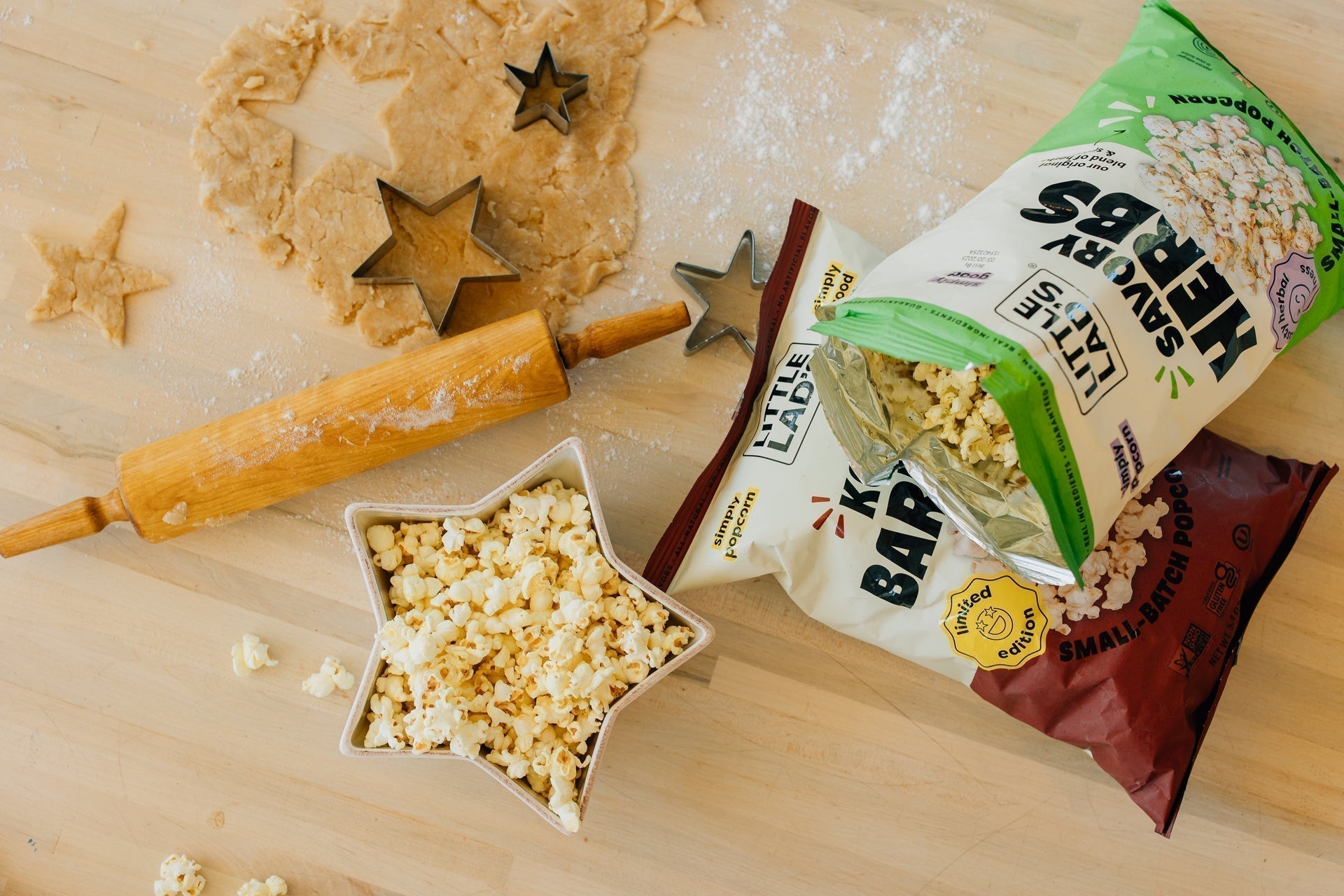 Family enjoying allergen-free Little Lad’s popcorn together in a bright kitchen.